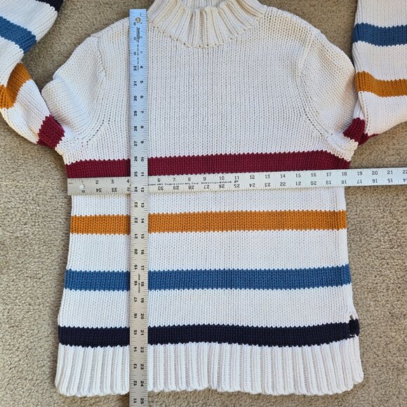 NWOT L.L. Bean Signature Striped Chunky Knit Fisherman's Sweater XS - Picture 2 of 6